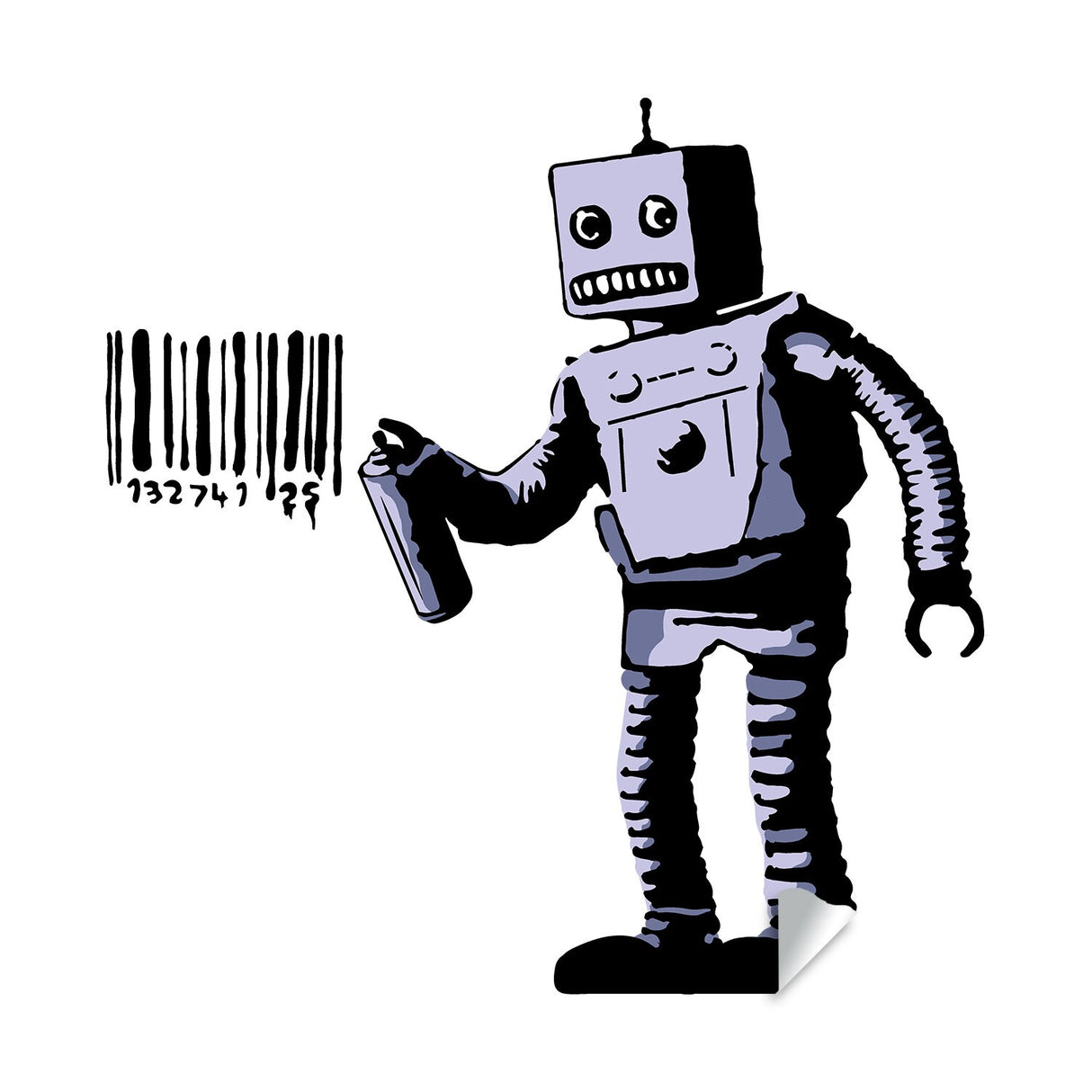 Barcode robot street art vinyl wall sticker.