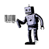 Barcode robot street art vinyl wall sticker.