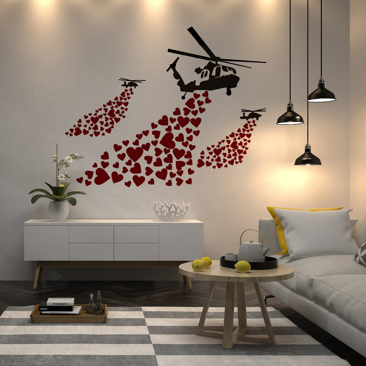 Additional product view of Artist Vinyl Wall Decal Helicopter with Hearts.