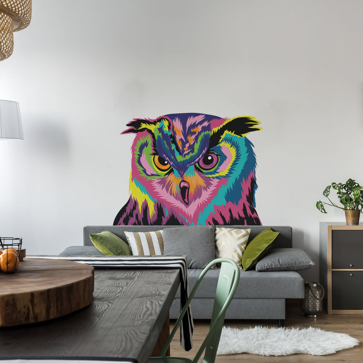 Alternate product presentation of Colorful Owl Wall Sticker.