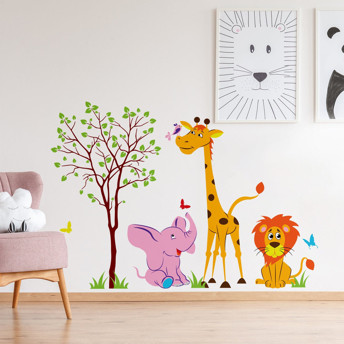 Nursery Animal Wall Decor Vinyl Sticker - Art Jungle Kid Baby Set Cute Decal