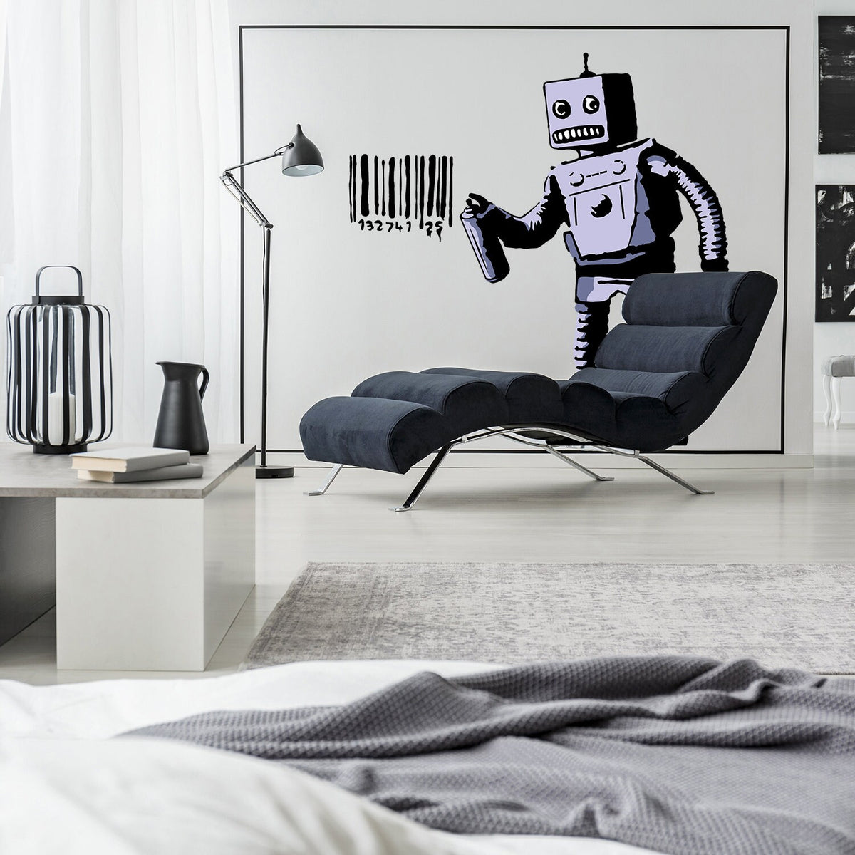 Barcode robot graffiti machine wall decal.