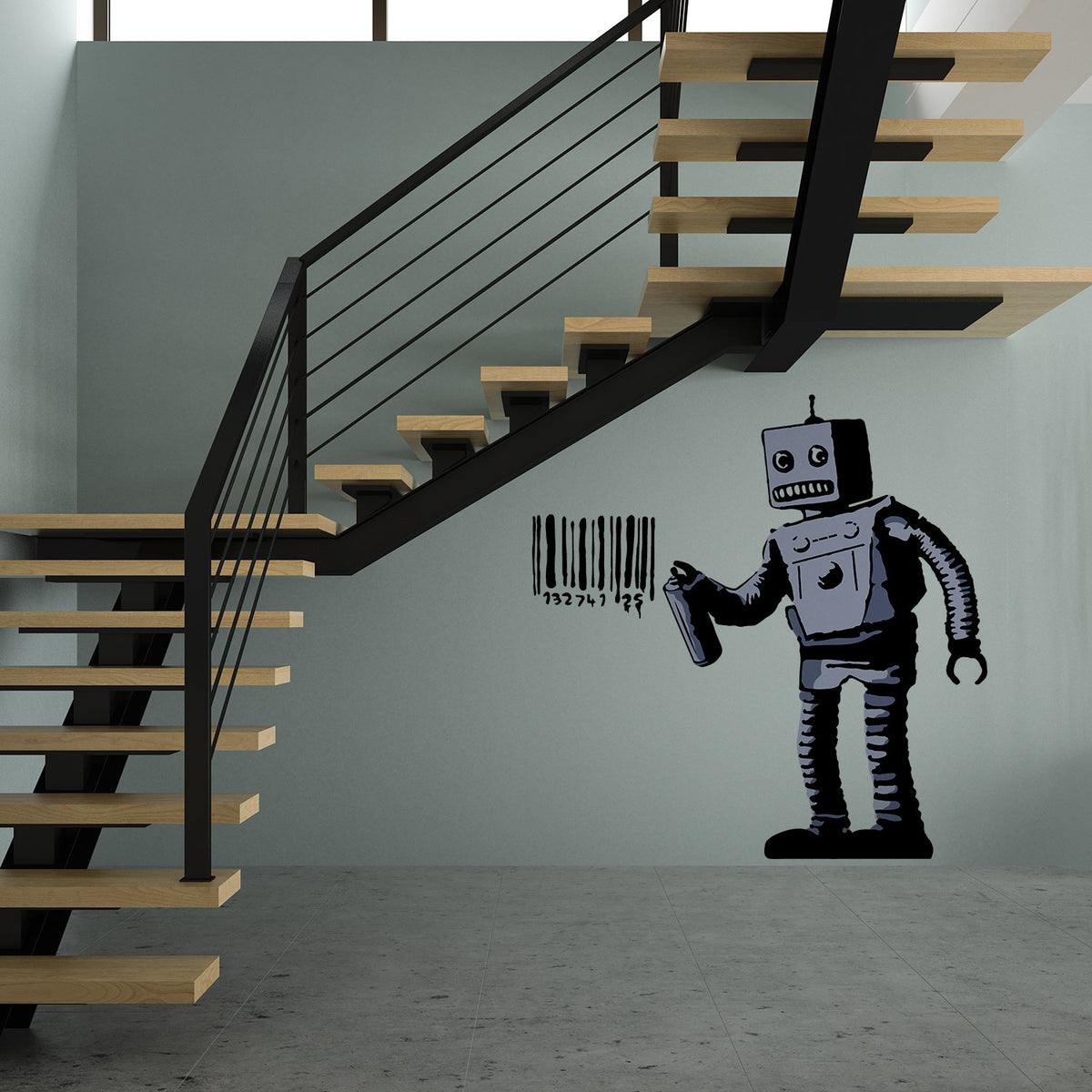 Product detail view of Robot Graffiti Wall Decal.