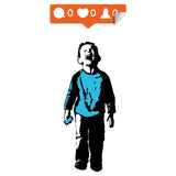 Crying boy with cellphone graffiti wall decal.