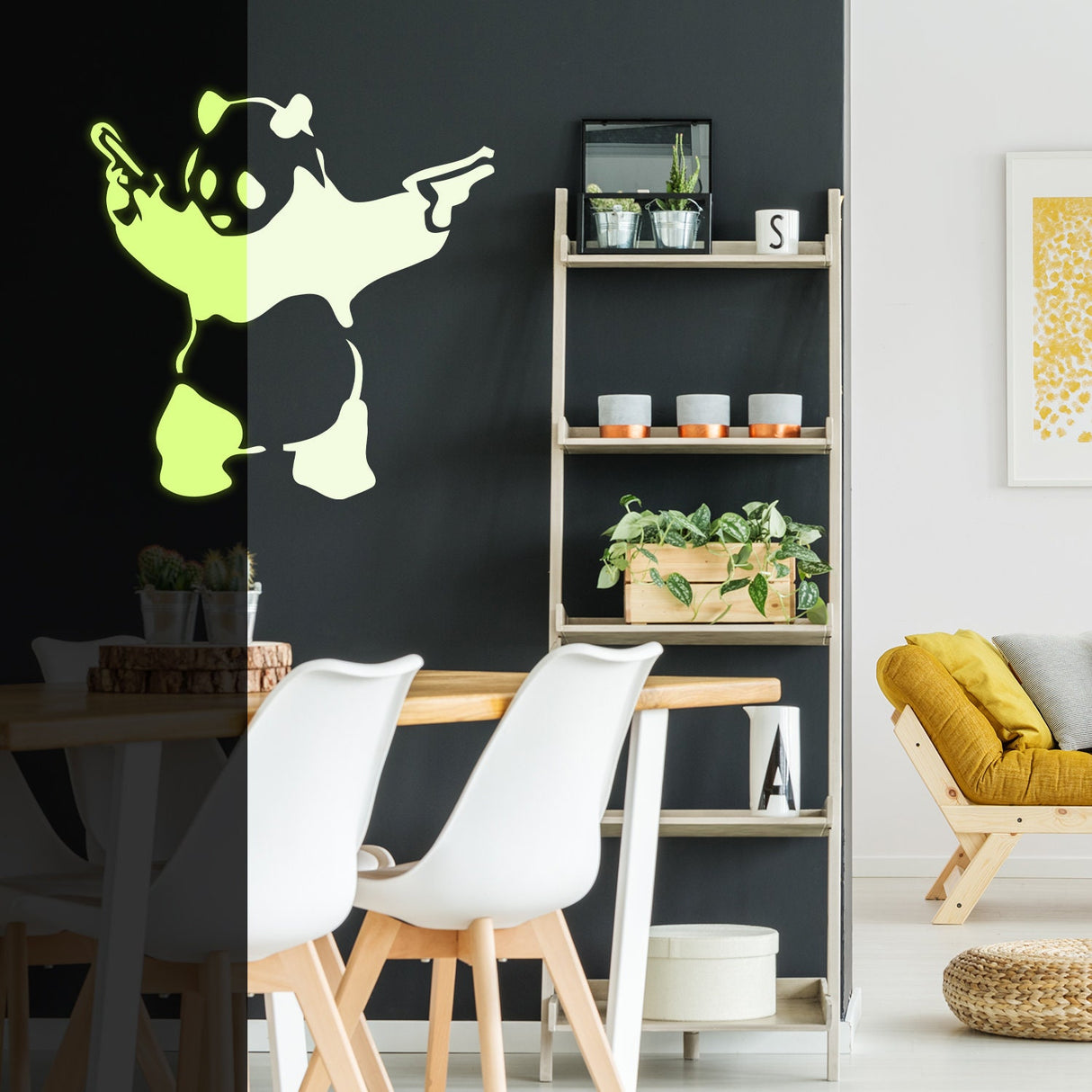 Additional product detail of Glow In Dark Artist Panda With Shooting Guns Wall Sticker.