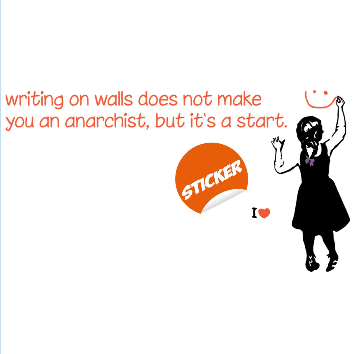 Girl anarchist street art vinyl wall decal.