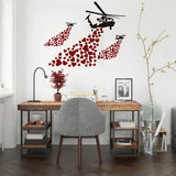 Helicopter with hearts street art vinyl wall decal.