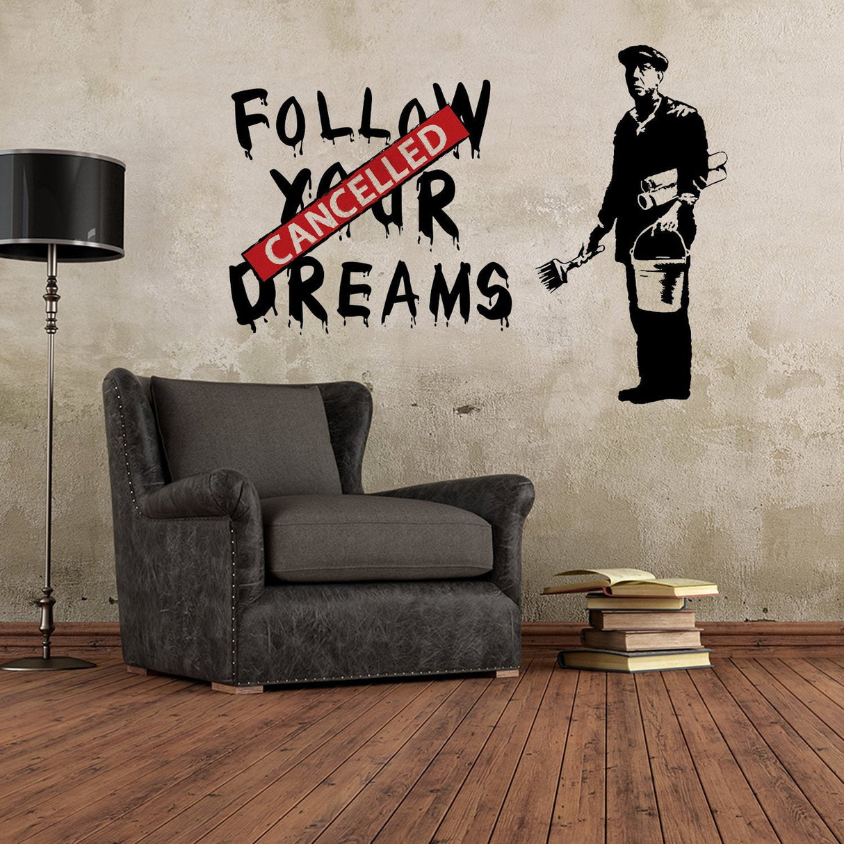 Настенная наклейка Follow Your Dreams с перечёркнутой надписью в стиле стрит-арт.