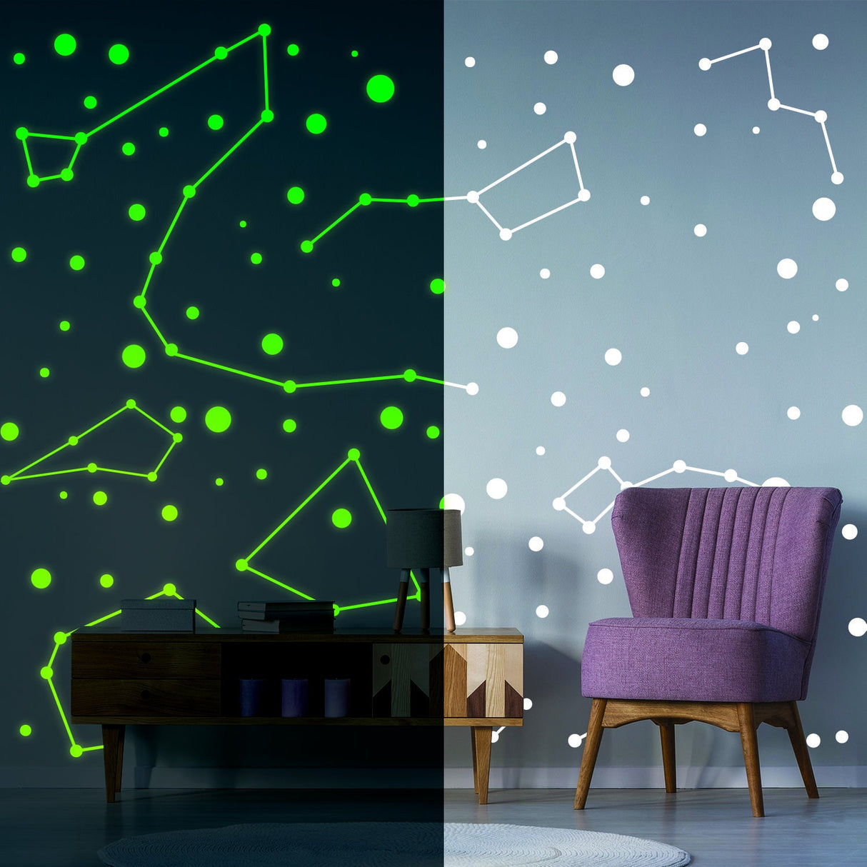 Product detail view of 225x Glow In Dark Zodiac Star Wall Sticker.