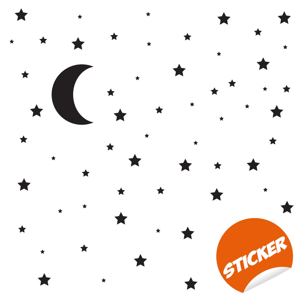 116-piece moon and star wall decal set shown in a nursery.