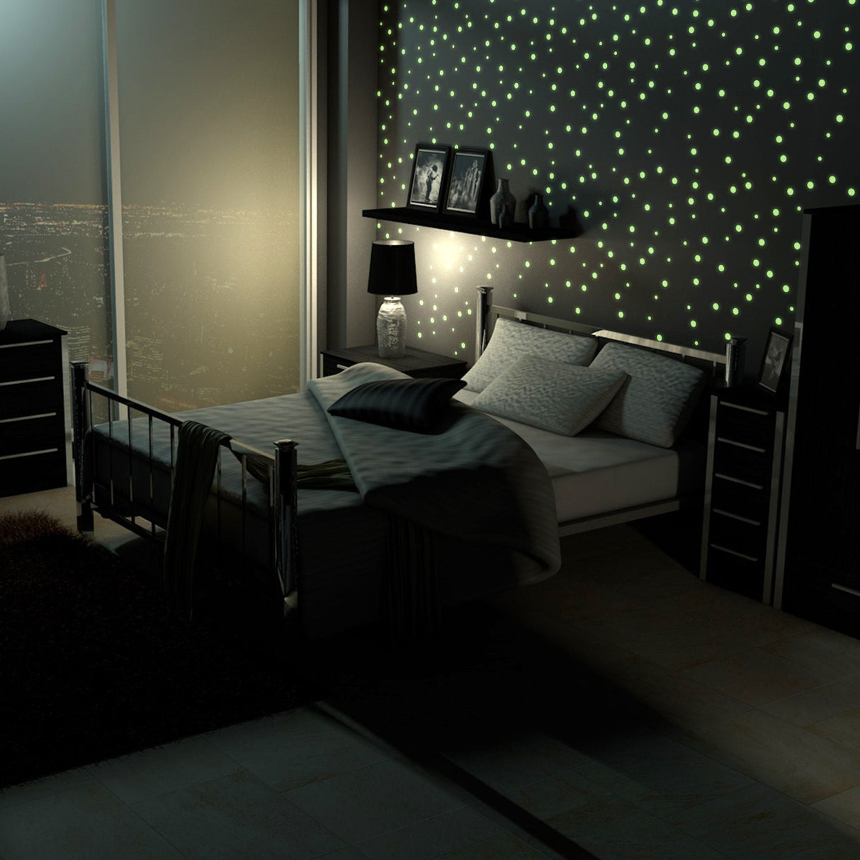 Product presentation view of 257x Glow In The Dark Circle Stars Wall Stickers.