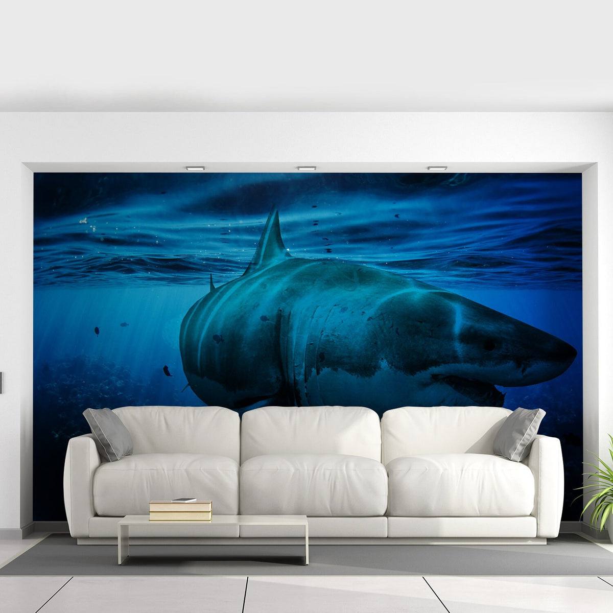 Alternate product presentation of Ocean Shark Wallpaper Art Decal.