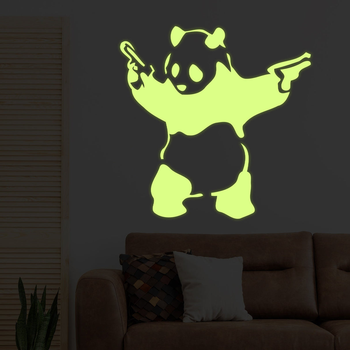 Additional product view of Glow In Dark Artist Panda With Shooting Guns Wall Sticker.