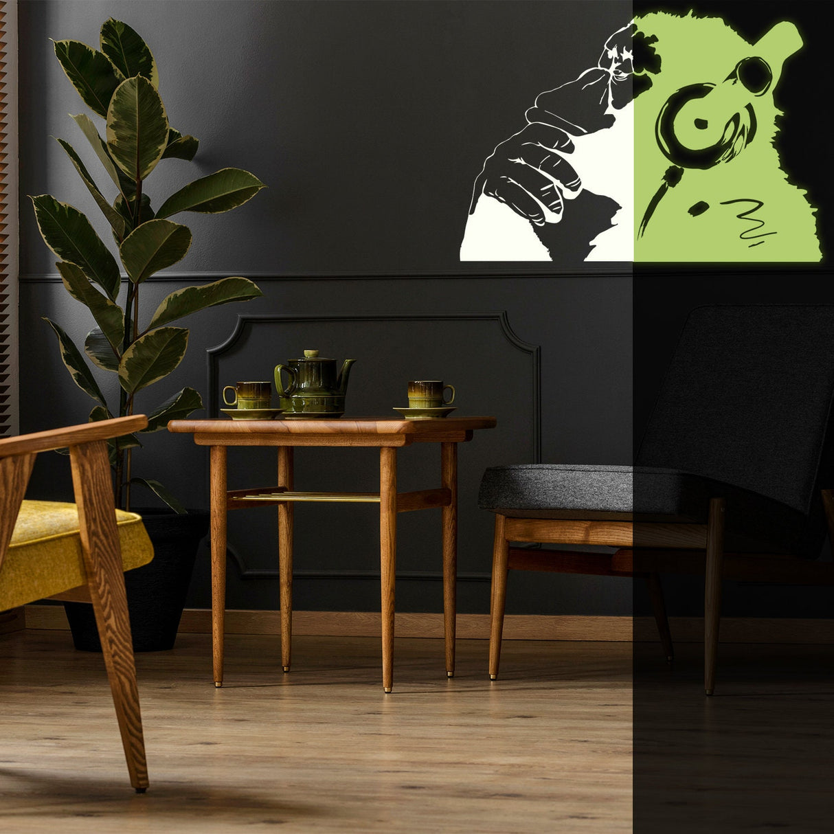 Additional product detail of Artist Glowing Vinyl Wall Decal Monkey With Headphones.