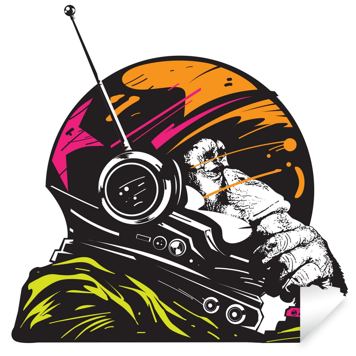 Astronaut Space Monkey Wall Vinyl Sticker - Funny Cosmonaut Chimpanzee Astro Thinking Chimp Print Decal.