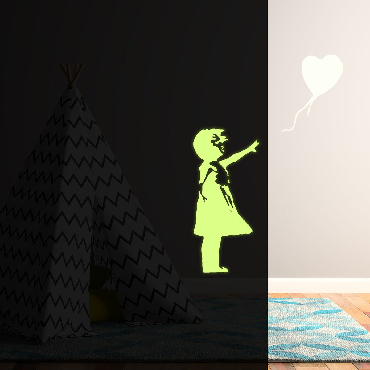 Product presentation view of Glow In The Dark Wall Vinyl Sticker Art.