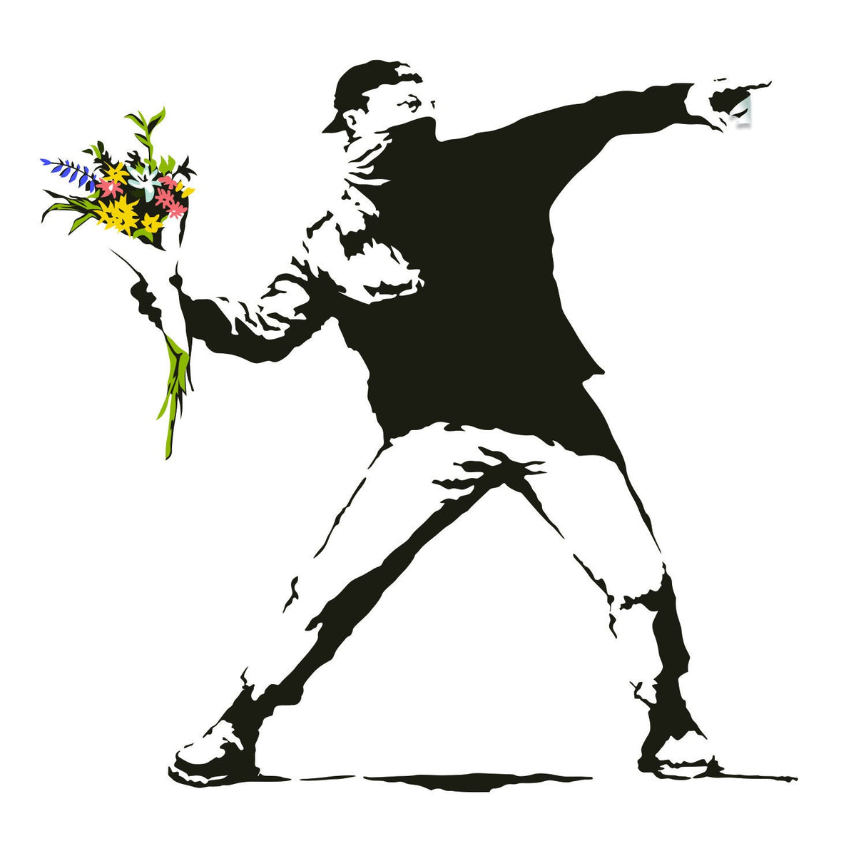 Flower throw street art wall vinyl sticker shown in an alternate view.
