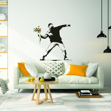 Flower throw street art wall vinyl sticker.