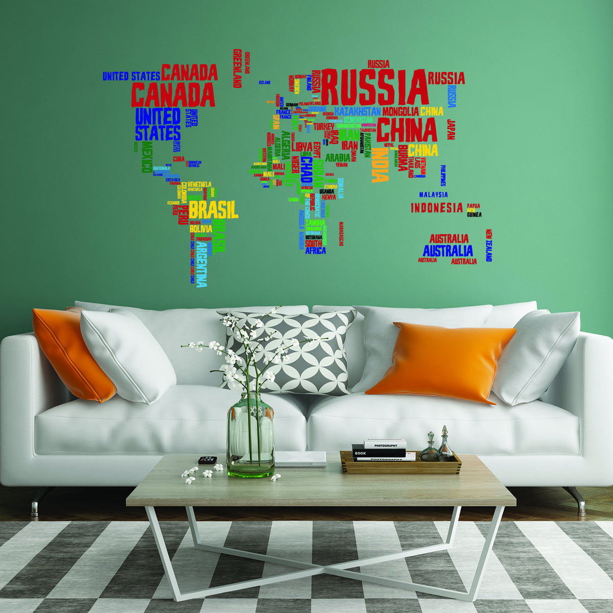 Product presentation view of World Map Vinyl Wall Sticker.