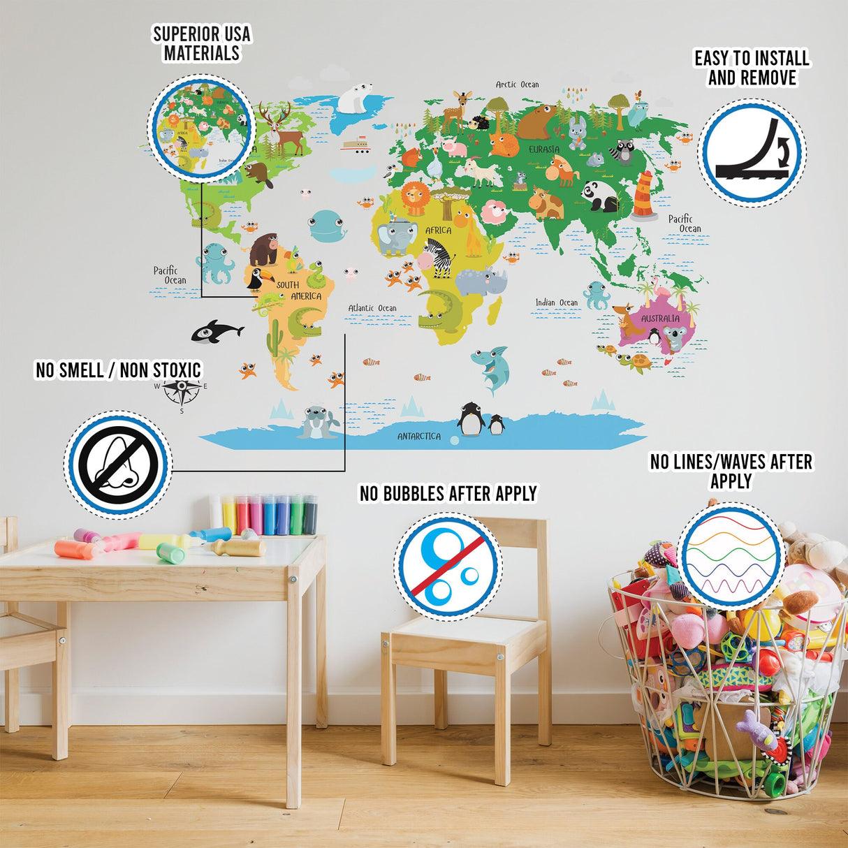 Alternate product view of Kids World Map Wall Decal.