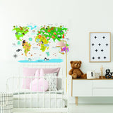 Product presentation view of Kids World Map Wall Decal.
