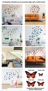 30 Butterfly Wall Decor Stickers - Art Decorations Decals For Girl Room Bedroom.