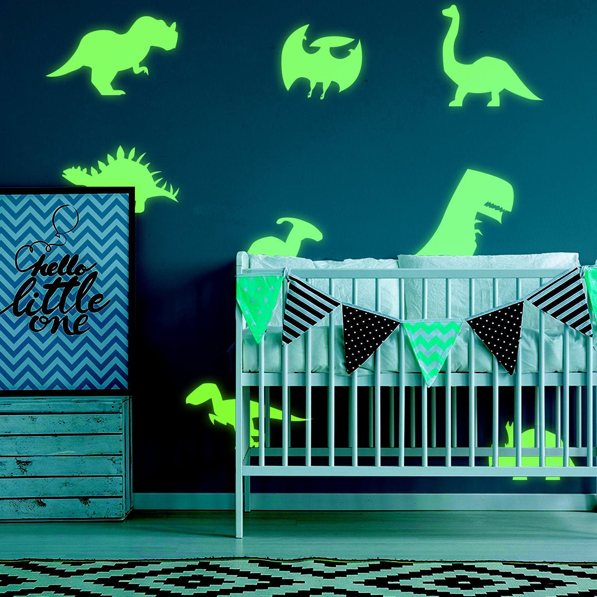 40x Glow In Dark Dinosaur Wall Room Decor Decal displayed in a room setting.