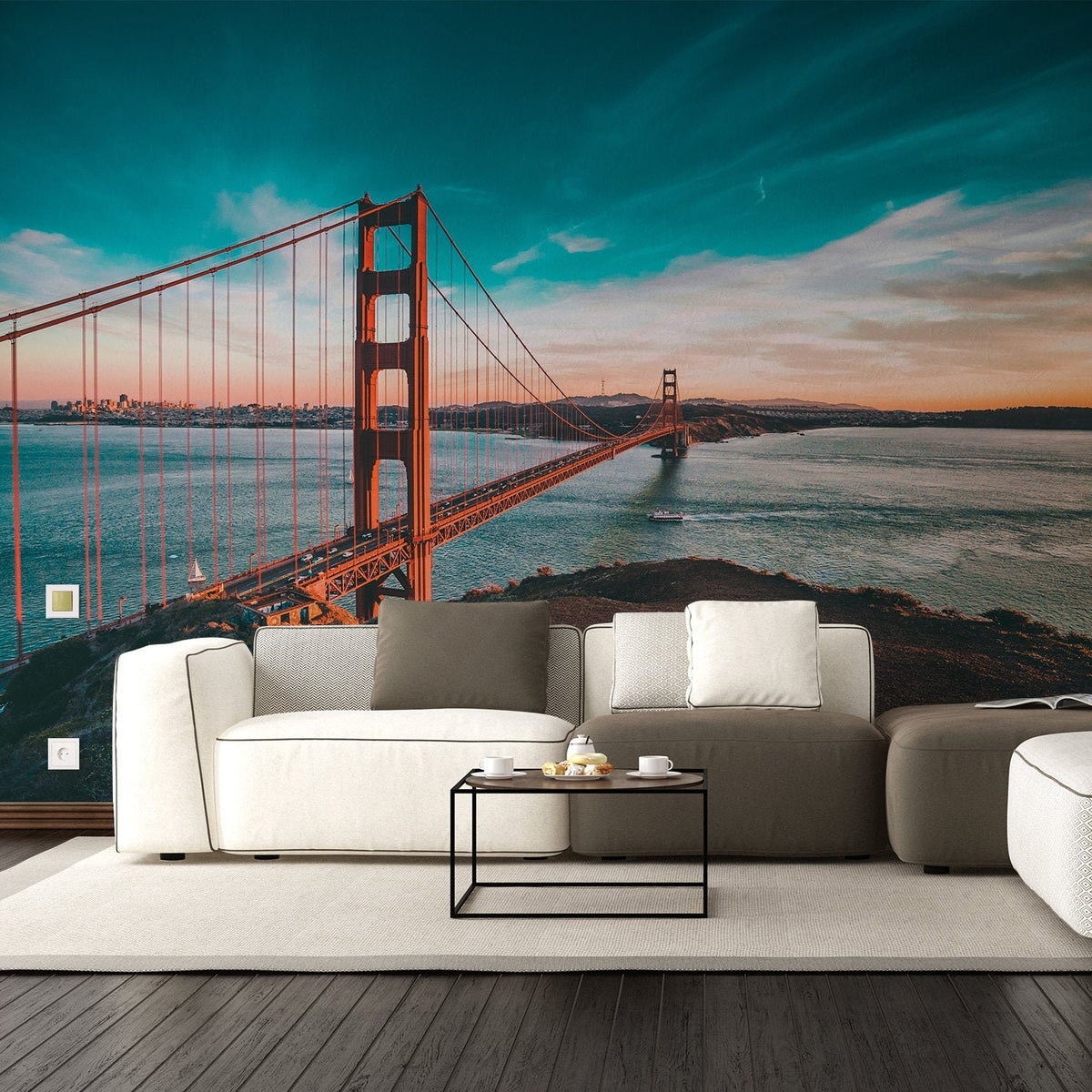 California Golden Gate Bridge Wallpaper Sticker - Wall Cover Art San Francisco Vinyl Print Room Decal
