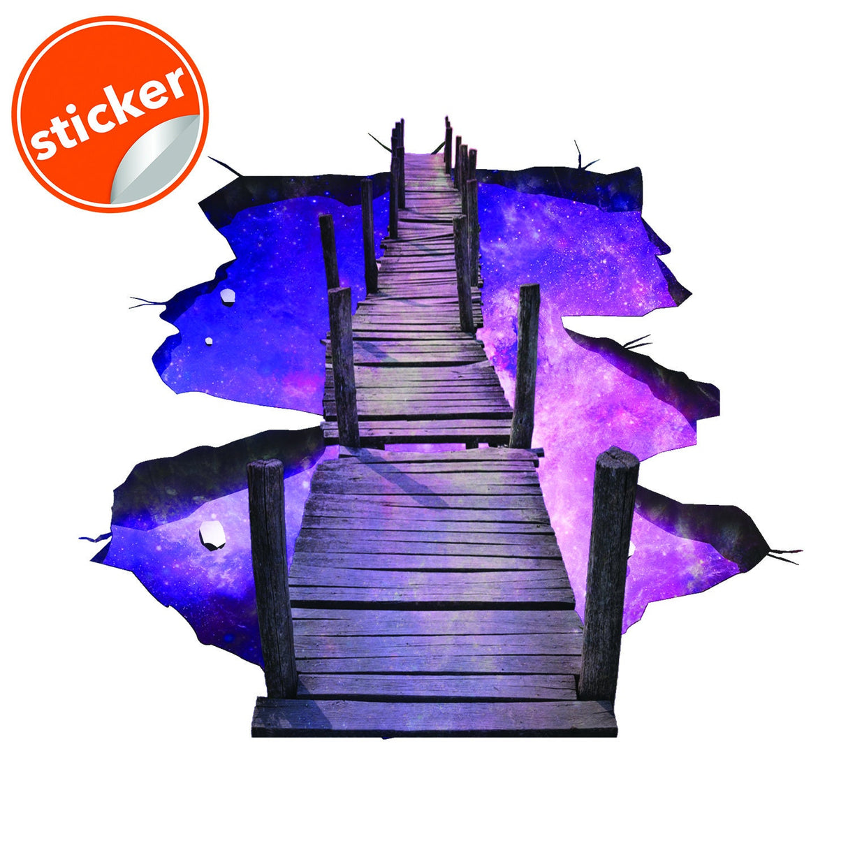 Alternate product view of 3D Purple Galaxy Bridge Floor Decal.