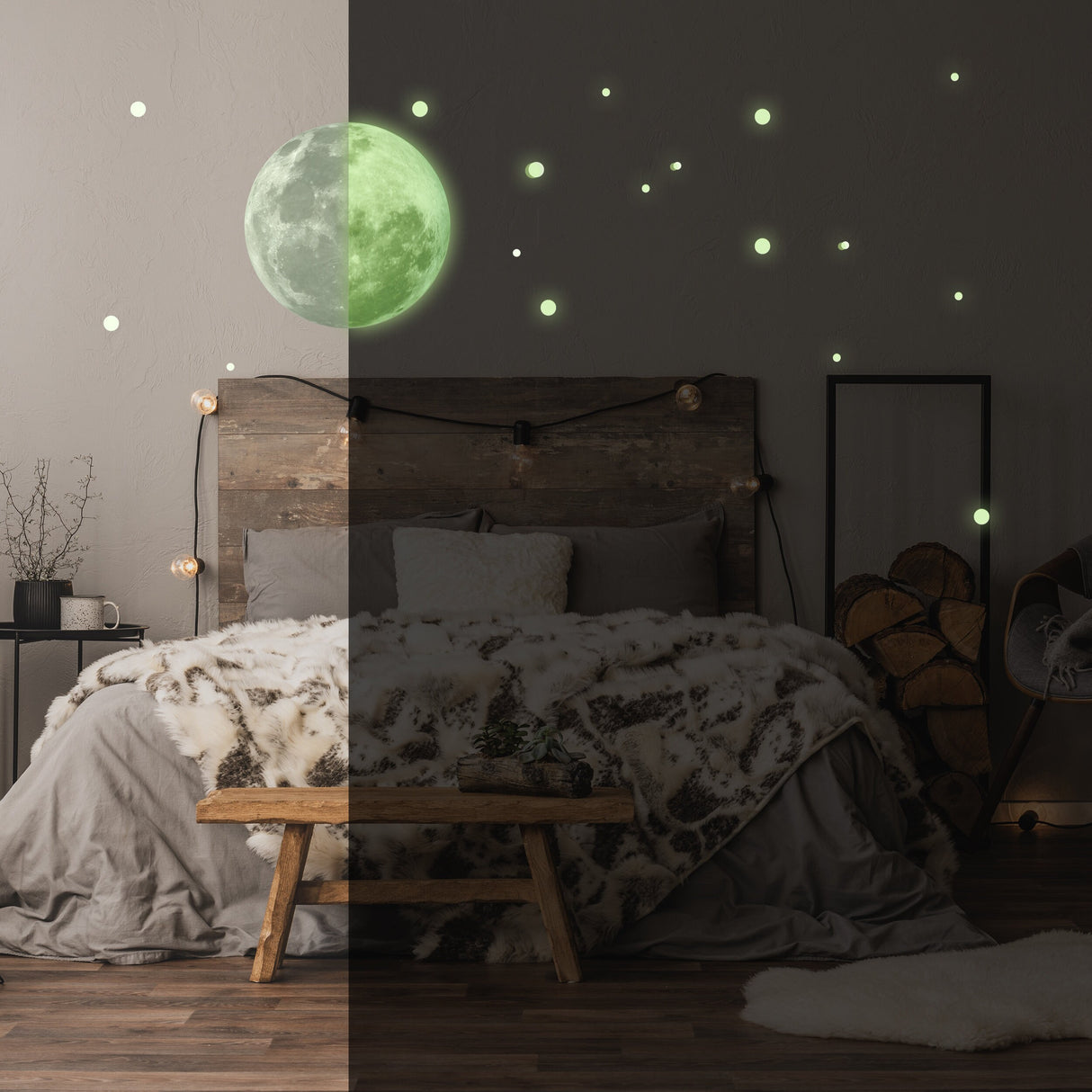 Alternate product presentation of Glow In The Dark Full Moon And Star Wall Sticker.