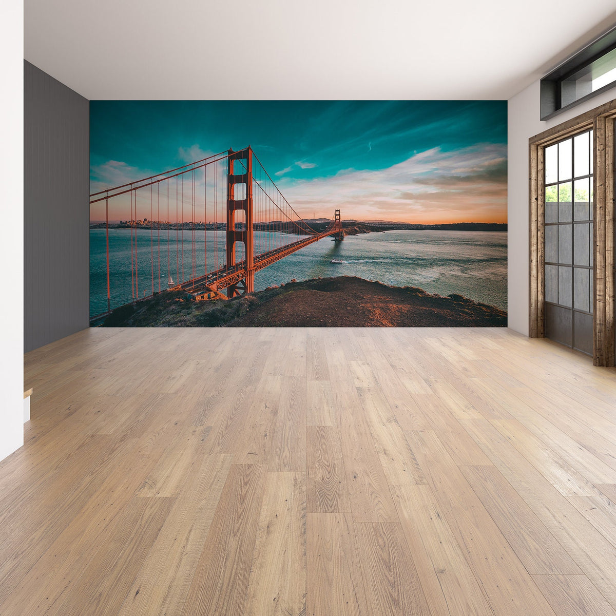 Product presentation view of California Golden Gate Bridge Wallpaper Sticker.