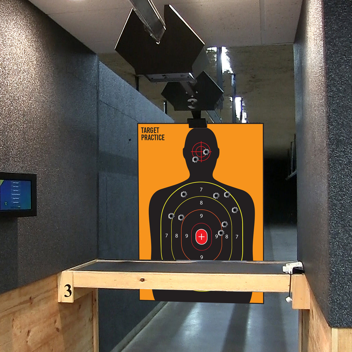 Full-length silhouette target poster with clearly printed scoring zones.