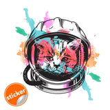 Space Cat Wall Art Decor Transfer Sticker - Funny Astronaut Kitten Decoration Decal.