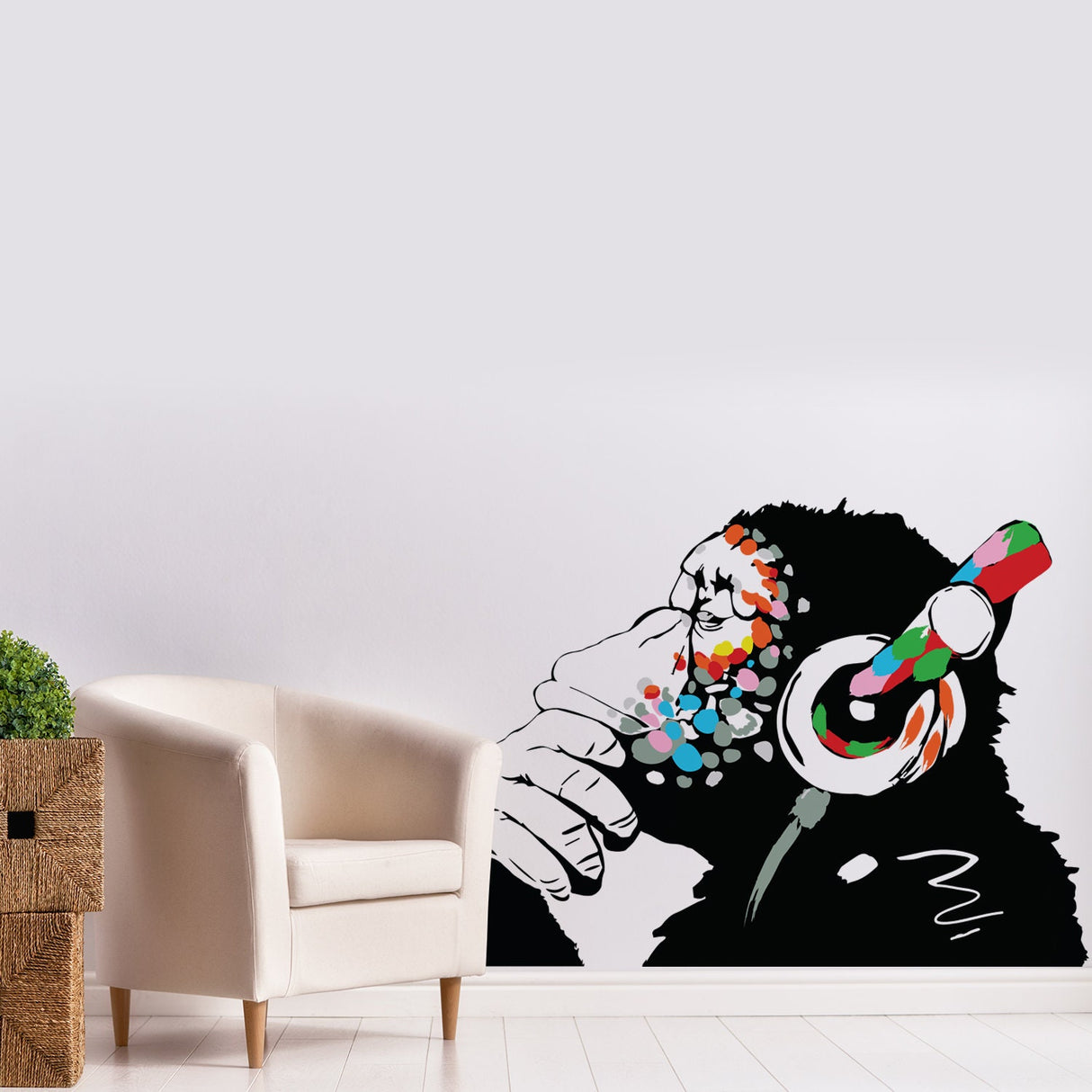 Alternate product presentation of Artist Monkey With Headphones Wall Sticker.