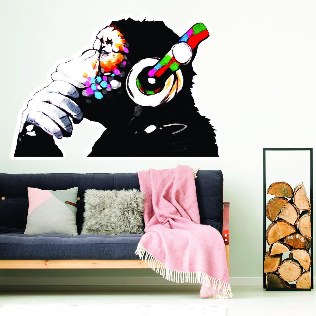 Alternate gallery view of Artist Monkey With Headphones Wall Sticker.
