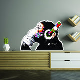 Product presentation view of Artist Monkey With Headphones Wall Sticker.