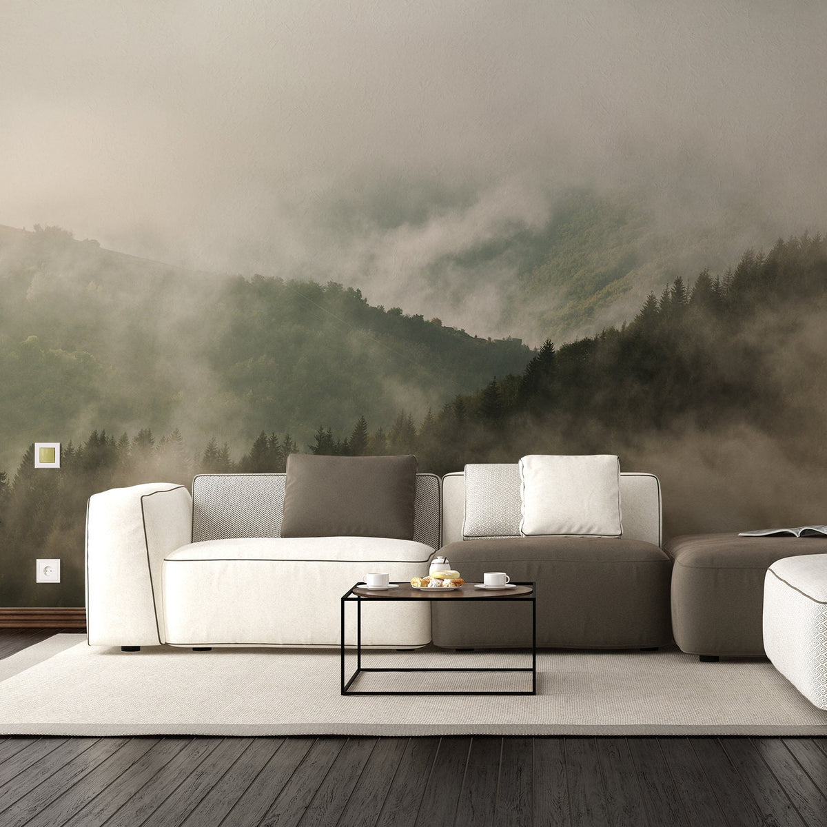 Foggy Forest Wallpaper Decal - Landscape Tree Wall Paper Mural Self Peel And Stick Sticker