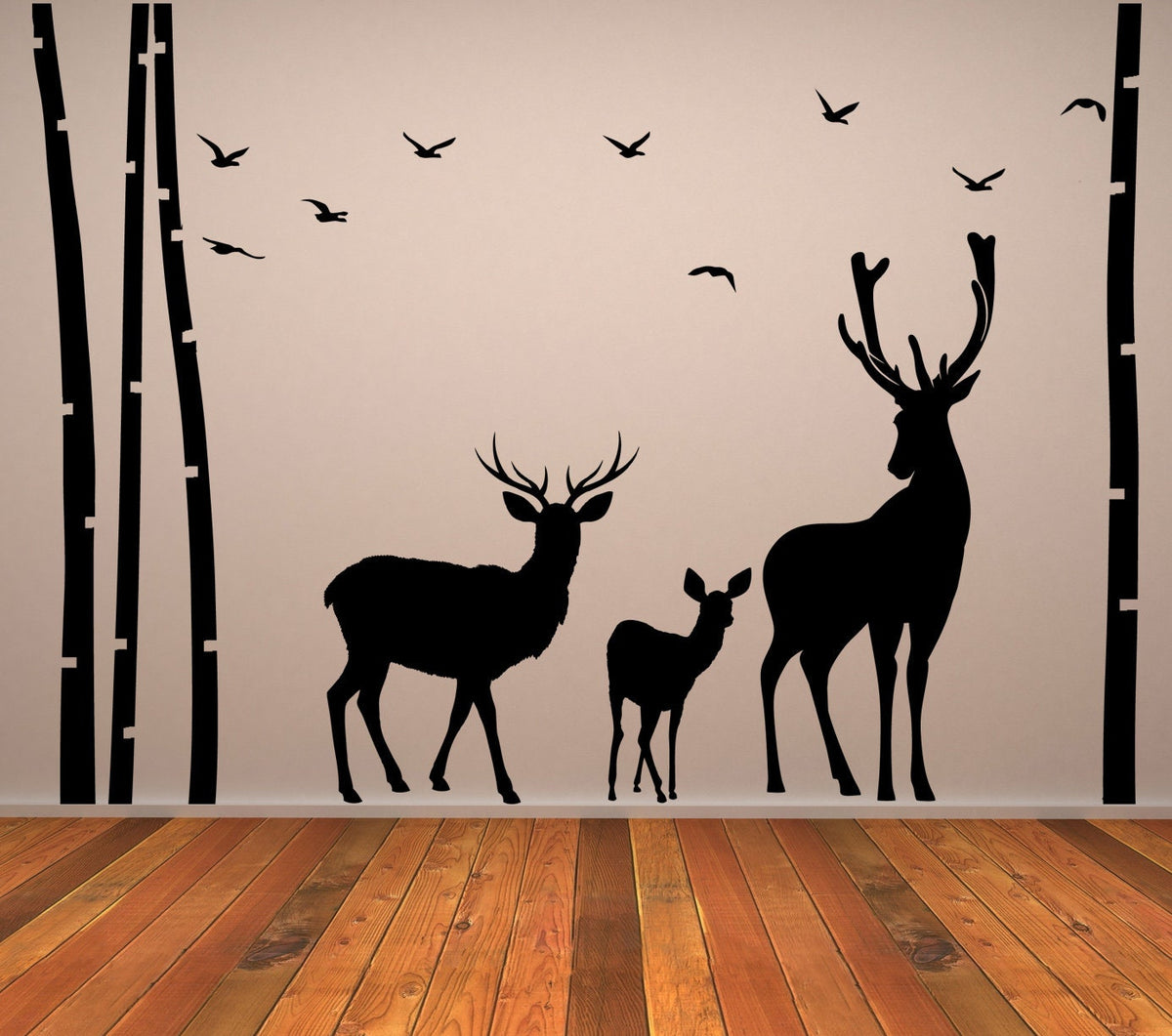 Deer & Moose Wildlife Wall Decal - Birch Tree Forest Vinyl Sticker.