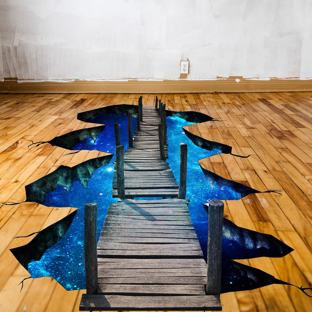 Alternate product presentation of 3D Floor Space Portal Hole Decal.