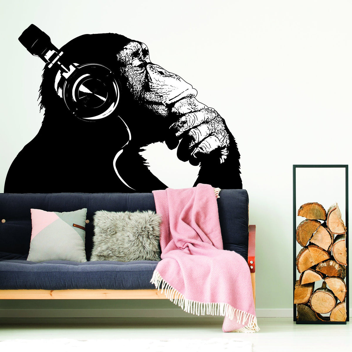 Additional product view of Artist Monkey With Headphones Wall Sticker.
