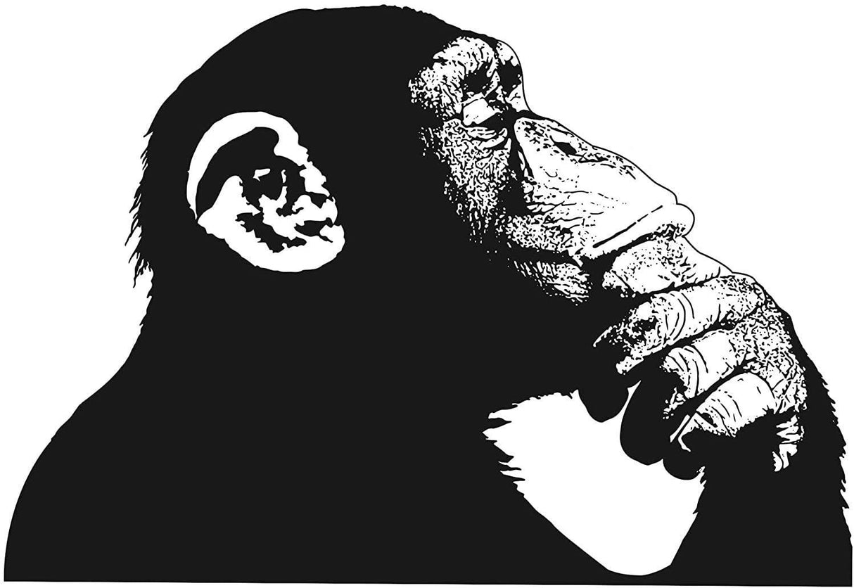 Thinking monkey with headphones vinyl wall decal.