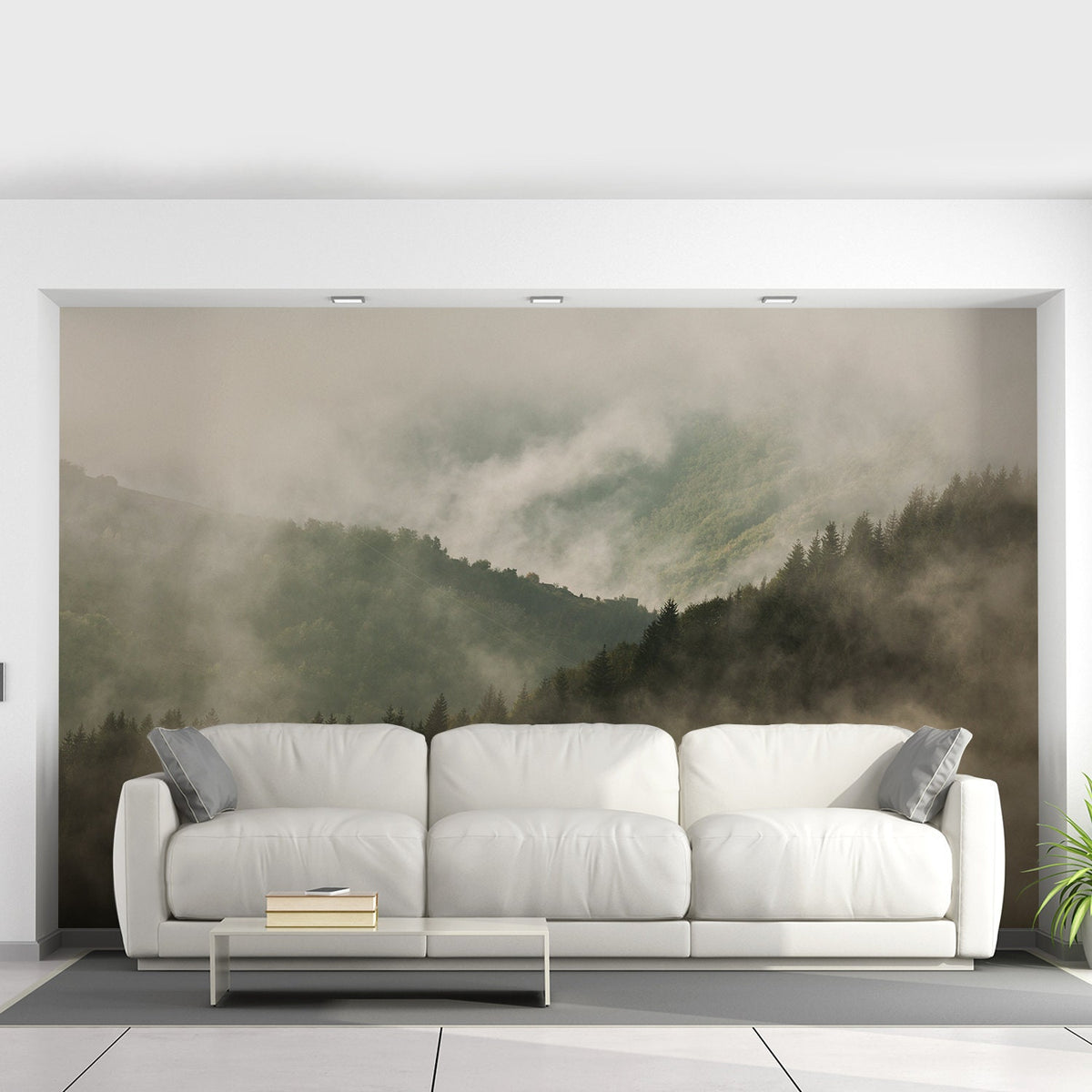 Alternate product presentation of Foggy Forest Wallpaper Decal.
