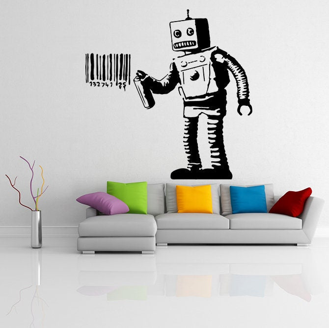 Product gallery view of Artist Barcode Robot Wall Vinyl Sticker.