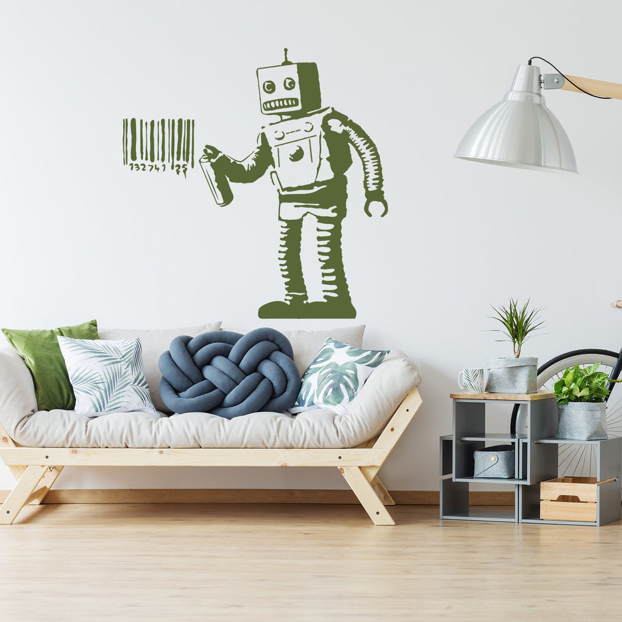 Product detail view of Artist Barcode Robot Wall Vinyl Sticker.