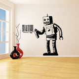 Barcode robot graffiti machine wall decal.