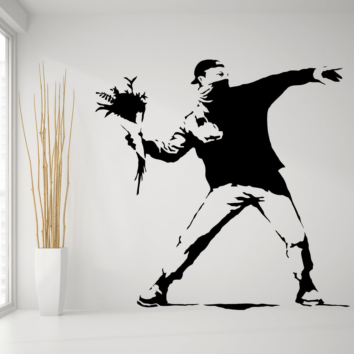 Flower thrower street art vinyl wall decal.