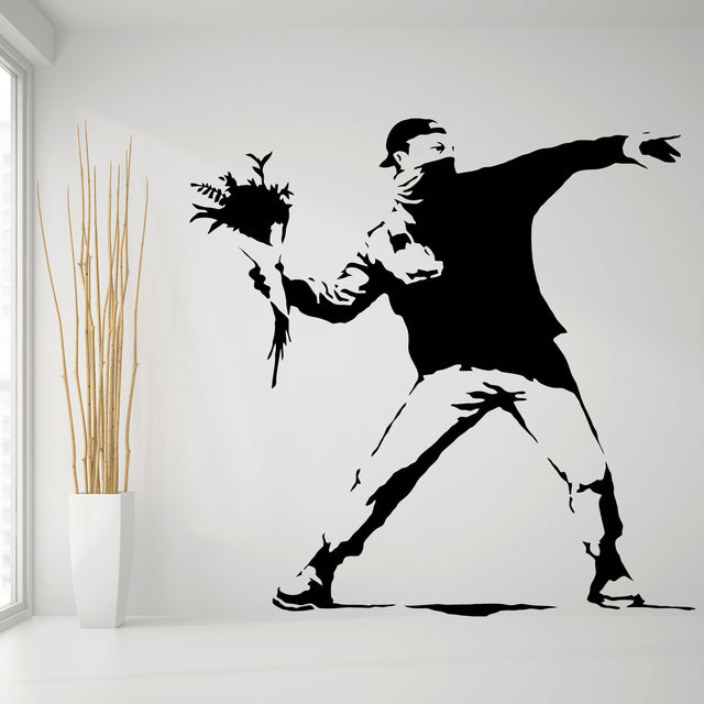 Flower thrower street art vinyl wall decal.