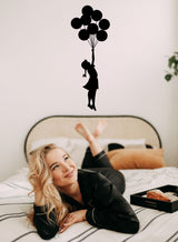 Girl with balloons graffiti wall sticker.