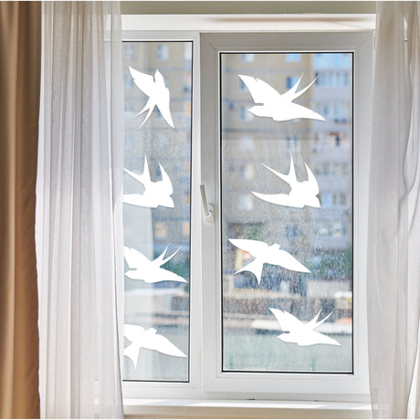 25x Window Decal Bird Strike Glass Anti Collision Cling Sticker applied to a window.