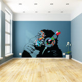 Thinking monkey with headphones wall sticker.
